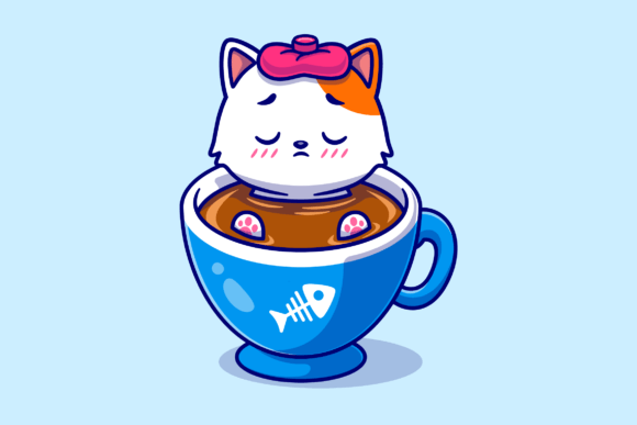 Download Cute Cat Fever in Coffee Cartoon - Cat Collection
