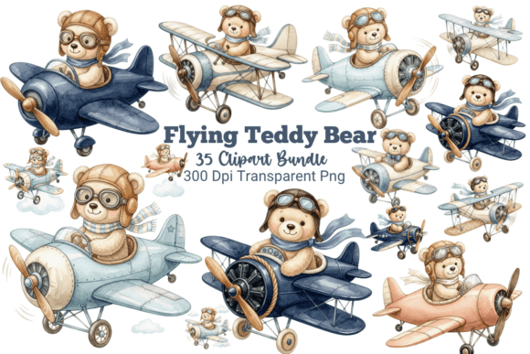 Download Teddy Bear and Plane Clipart Bundle - Plane Collection