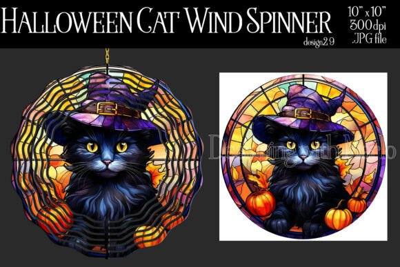 Download Stained Glass Black Cat Wind Spinner W29 - Cat Collection