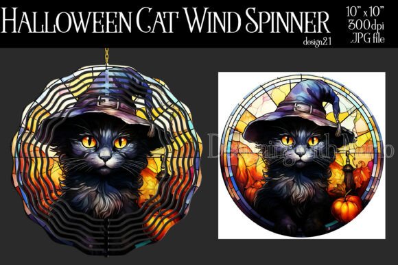 Download Stained Glass Black Cat Wind Spinner, D1 - Cat Collection